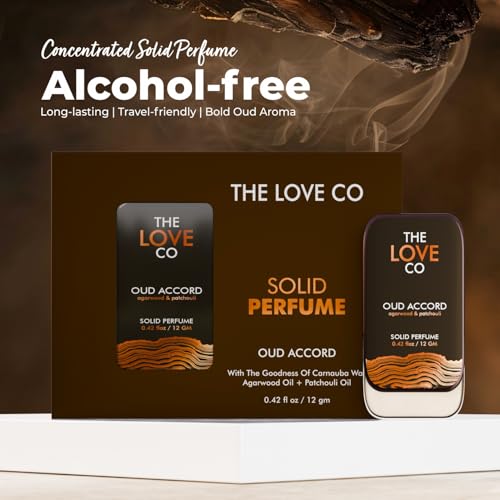 Image of THE LOVE CO. Solid Perfume for Men & Women | Long-Lasting Floral Fragrance Balm | Alcohol-Free, Travel-Friendly, Pocket Perfume Stick | Luxury Scent - 12gm (Oud Accord)
