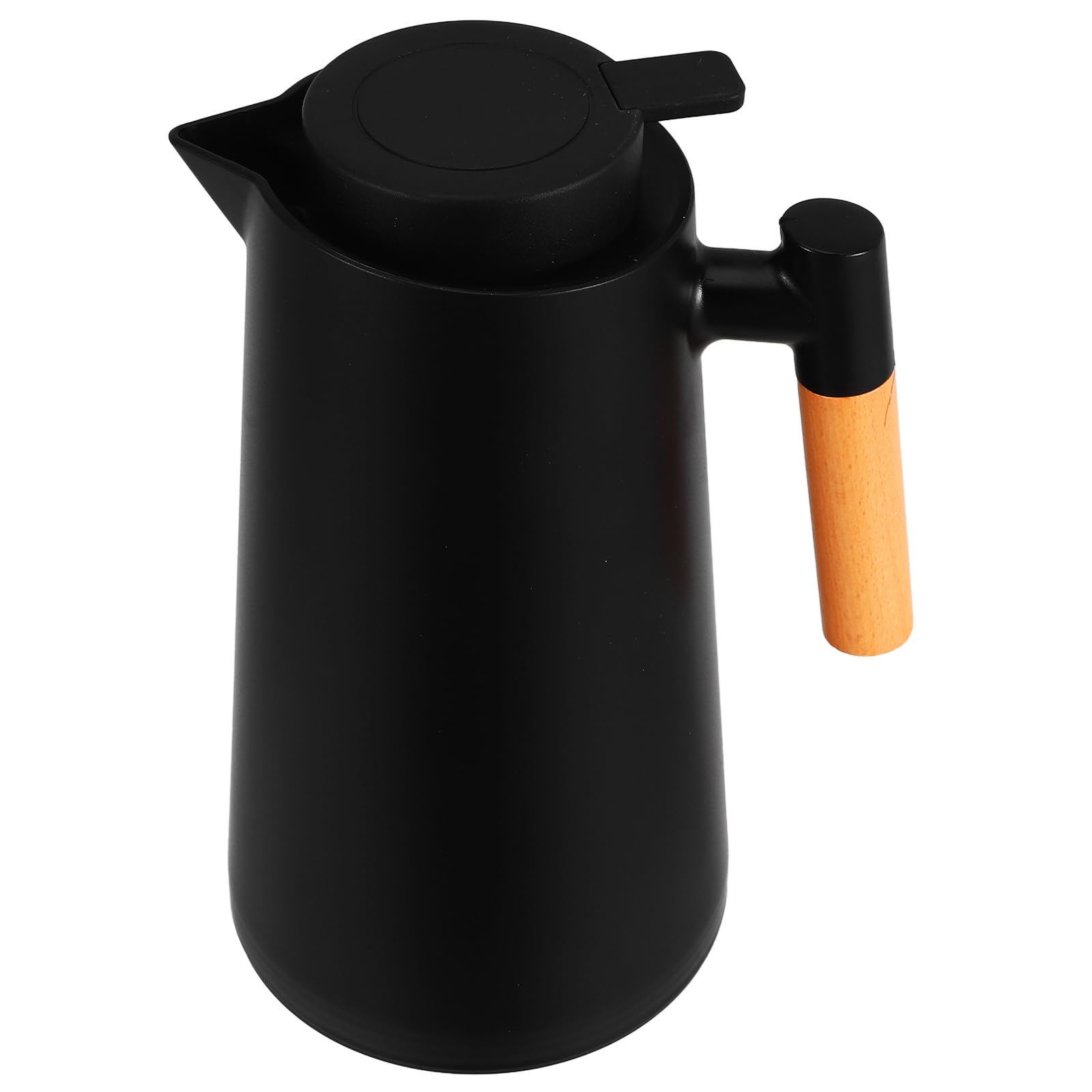 Isolierte Thermoskanne 1000ml aus Glas mit Pp Deckel und Holzgriff Tragbare Kaffeekanne für Tee und Kaffee mit Effizienter Wärmespeicherung Schwarz