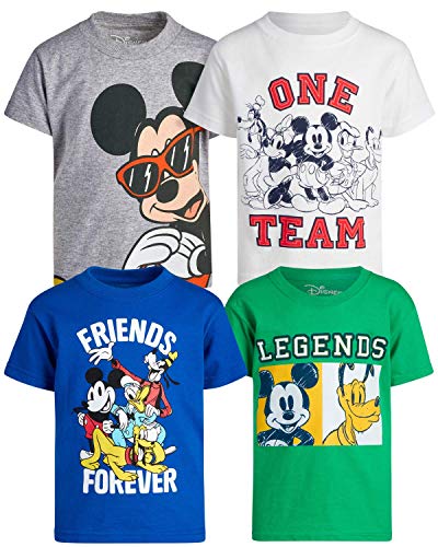Disney Boys' 4 Pack T-Shirt - Mickey Mouse & Friends Short Sleeve Graphic Tee (Toddler/Little Boy), Size 7, White/Grey/Green/Red