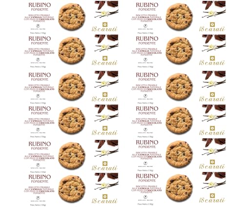18 Carati | 12 x Galletas Rubí Fondant | Desmenuzables de vainilla con trozos de chocolate negro | Galletas artesanales hechas a mano | Embalaje elegante | 12 x 130 gramos