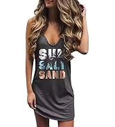 Live Simple Coconut Tree Tank Mini Dress Sunshine Sand Beach Sleeveless Dresses Summer V Neck Cas...