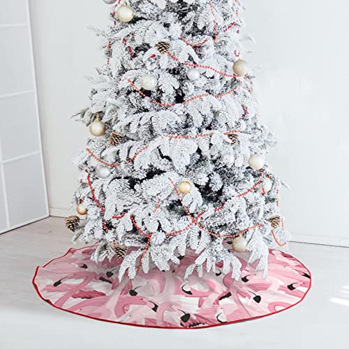 Hoamoya Pink Flamingo Christmas Tree Skirt Large Round Tree Skirts Summer Exotic Xmas Tree Mat For Holiday Party Indoor Outdoor Home Decorations 30"X30" #TOP4