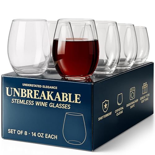 Tritan Plastic Shatterproof Wineglasses (8 Pc) Unbreakable Elegant Drinkware (14oz) Giftable Forever Glasses for Home & Outdoors Use, Restaurants & Kitchen, Reusable BPA Free Plastic Drinking Cups