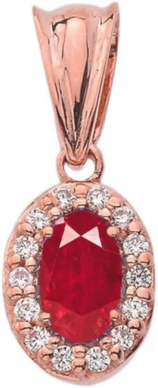 Tiny 10k Rose Gold Diamond and Genuine Ruby Pendant Necklace