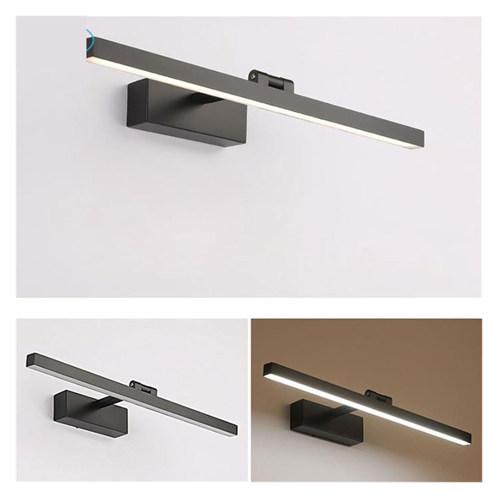 Luz LED para cuadros L40cm L50cm Lámpara de pared LED Luz de espejo de baño, Lámpara de pared acrílica moderna impermeable Luces de baño Luz de pintura para exhibir obras de arte(Black 4000K,12W L50cm