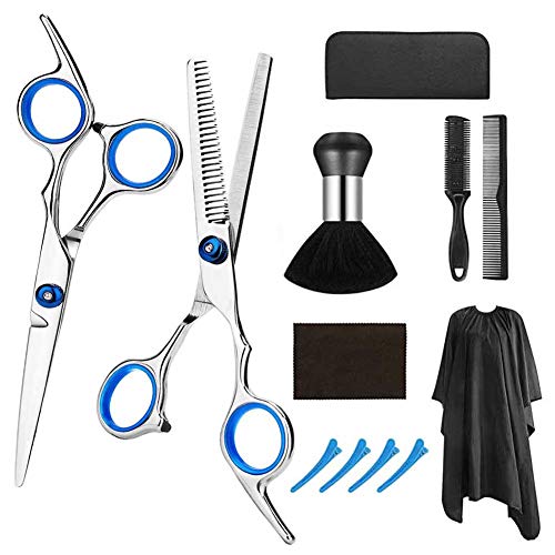 Professional Hair Cutting Scissors Set 12 PCS Hair Cutting Scissors, Thinning Shears, Hair Razor Comb, Clips, Cape, Hairdressing Scissors Kit,Barber set,Hair Cutting Shears Set