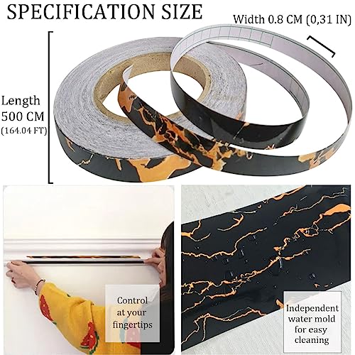 Image of Decor Tape Waterproof Decor Tape Self-Adhesive Tile Seam Sticker Marble Adhesive Seam Sticker Decor Tape for Walls Furniture self-adhesive liner for corner decor in black(0,8*500 CM /0,31 IN*164,04 FT)