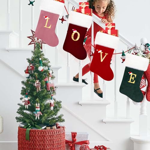 image for Eoocan 20 Inches Monogram Christmas Stockings Red Velvet with White Su