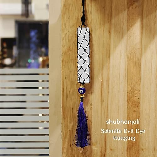 Image of Selenite Crystal Evil Eye Hanging for Home Decor & Car Dashboard Decoration | Nazar Battu for Home Entrance | Ideal for Gifting & wall Decor