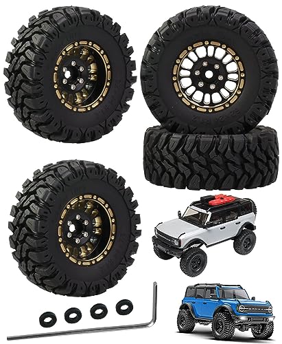 hopsupRC Full Brass 1.2in Beadlock RC Truck Tires Upgrades Part for 1/18 1/24 Trx4m Axial SCX24 FMS FCX24 RC Crawler,RC Wheels Hops Up(4pcs Black)