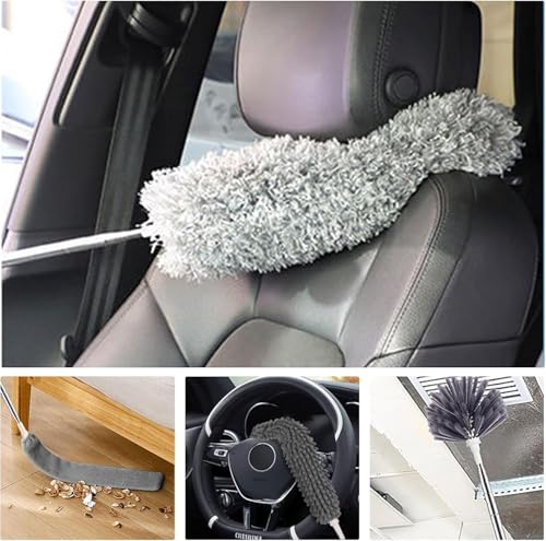 Image of 100 inches Expandable Pole Handle 5 in 1 Microfiber Feather Duster 5 PCS Bendable & Extendable Fan Cleaning Brush Washable Mop for High Ceiling Fans