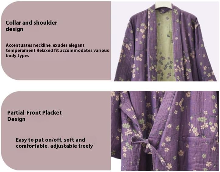 Soft Cotton Japanese Sleepwear Kimono Yukata Lightweight Bathrobe Nightgown Breathable Pajamas Set Women - Image 6