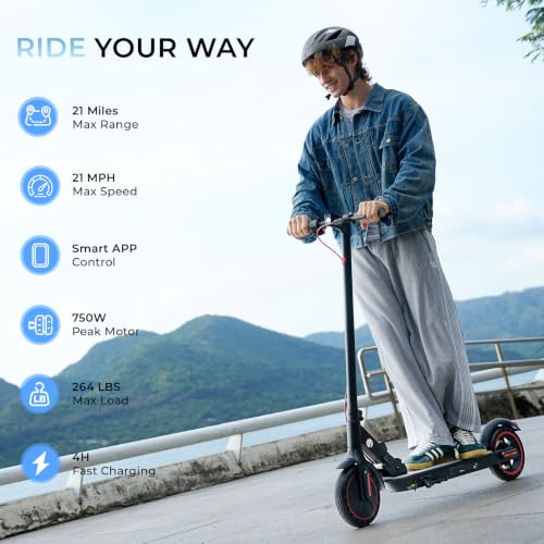Image of Electric Scooter - Electric Scooter Adults, 500W /1000W /1200W Motor, 18 /21 /25 MPH, 21 /28 Miles Max Range, APP Control, Double Braking Systems, 8.5 inch /10 inch Tire, Foldable E-Scooter