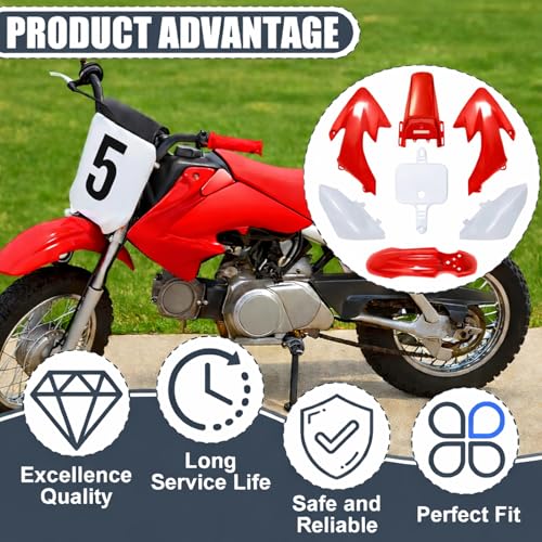 Image of Podoy CRF50 Body Fender Kit for Compatible with XR50 XR 50 CRF 50 SDG SSR Pit Dirt Motor Trail Bike Black with Bolt Work Fairing Plastic (Red)