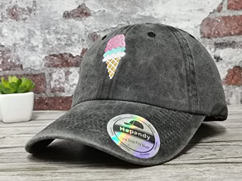 Image of Hepandy Embroidered Pizza Corn Yinyang Home Girl Ice Cream Baseball Cap | Men Women Detailed Embroidery Adjustable Metal Buckle Distressed Cotton Unisex Dad Hats Gifts for Christmas Mother's Day