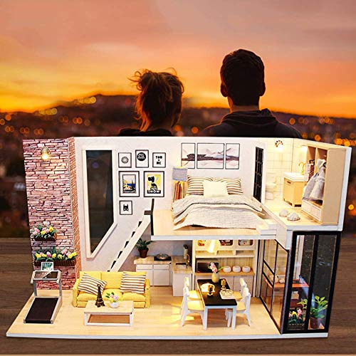 Miniatura per casa delle bambole con mobili, kit