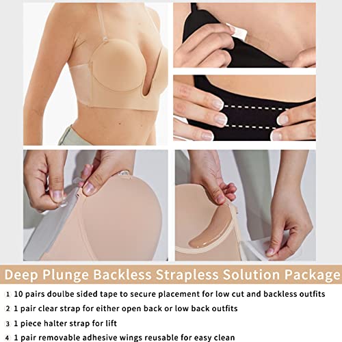 Miss Body Women’s Backless Plunge Bra Strapless Sticky Push Up Adhesive Invisible Bras Beige #TOP3