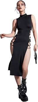 Verdusa Women's Mesh Slit Thigh Bodycon Dress - Long Sleeve Figure-Hugging Party Dress