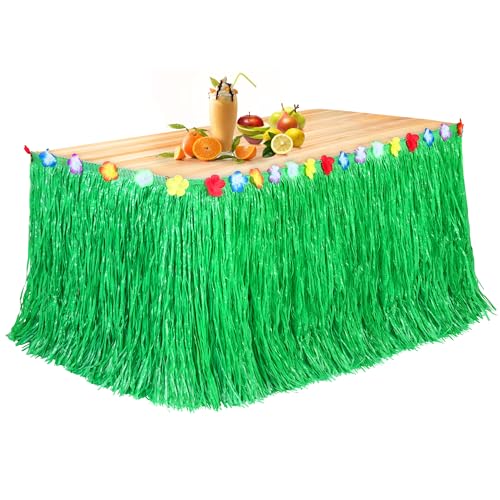 Fovths Luau Grass Table Skirt, Green, 9 Feet x 29.5 Inch