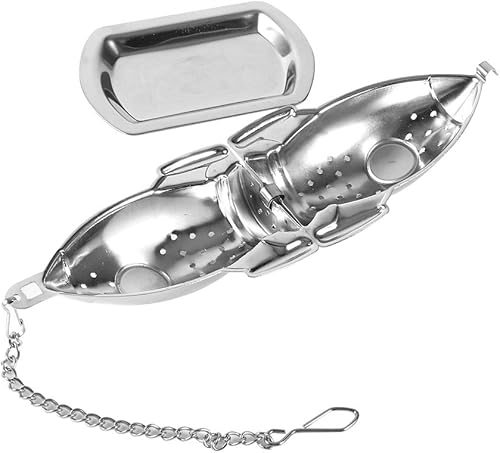 Miniatura 8 de Colador de té de acero inoxidable en forma de cohete Infusor de té suelto Difusor de intervalo de té con gancho de cadena extendido y bandeja de