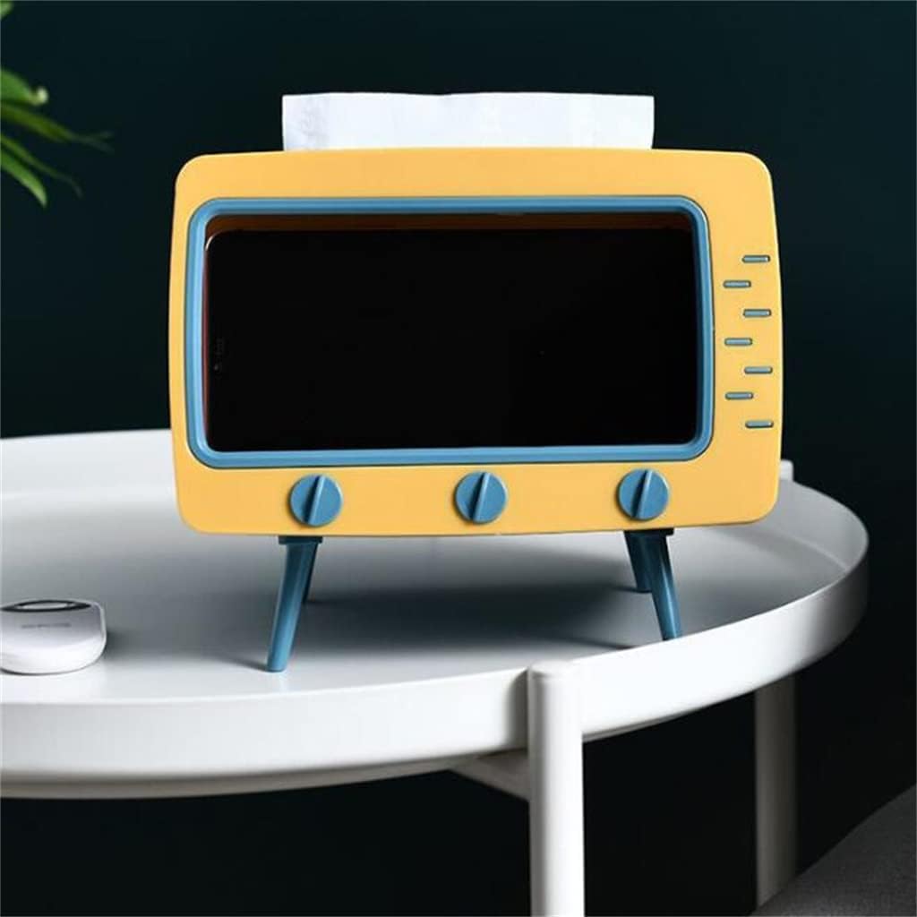 Multi Functional Tissue Box Desktop TV Drawer Retro with Mobile Phone Holder Storage(C)