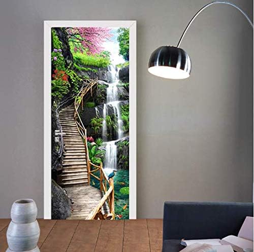 FLFK 3D Door Stickers Peel and Stick 77x200cm,Self-Adhesive Door Murals Wallpaper Poster Waterfall Trestle Bridge Decals for Home Decor(2Pcs/Set) - Image 3