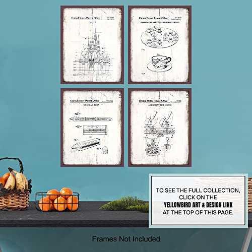 Rides Sign Patent Art Prints - Vintage Wall Art Poster Set - Rustic Home Decor For Boys, Girls, Teens, Kids Room - Gift For Mickey Fans - 8X10 Photos Unframed Set Of Prints #TOP6