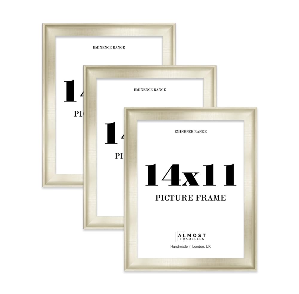 14x11" Silver Picture Frame - Rustic Wood Industrial Effect Photo Frame for Wall Display, Ideal for Posters, Prints & Home Décor, Wall Hooks and Kickstand, 32mm Edge - 3 Pack