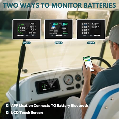 Image of OGRPHY 48V 150AH Lithium Golf Cart Battery with Charger, Built in 200A BMS with Touch Monitor & Mobile APP, 48V Lithium Battery with 1000A Peak Current, Max 10.24kW Output 70 Miles Range for Golf Cart