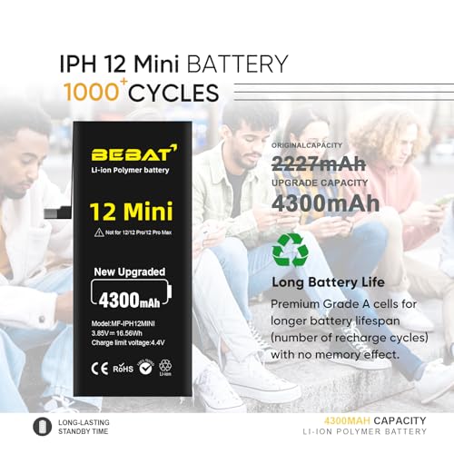 Image of Replacement for iPhone 12 MINI Battery, 4300mAh High Capacity Li-ion Polymer Replacement Battery for Model A2399 A2400 A2398 A2176 with Professional Repair Tool Kits