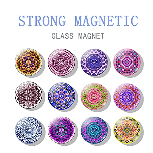 Esspoc 12Pcs Refrigerator Magnets Colorful Glass Fridge Magnets Decorative Modern Magnets For Whiteboard Office Cabinets Kitchen Bohemian Magnets Locker Cute Magnets Gift(Mandala), 30 X 30 X 8 Mm #TOP1