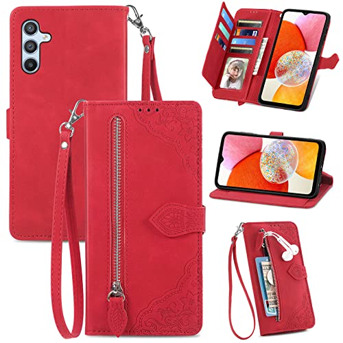 JayModCase Coque pour Samsung Galaxy A14 4G, PU Portefeuille Rabat Fermeture aimantée étui en Cuir [Antichoc TPU] [Fonction Support] [Dragonne] Étui pour Samsung A14...