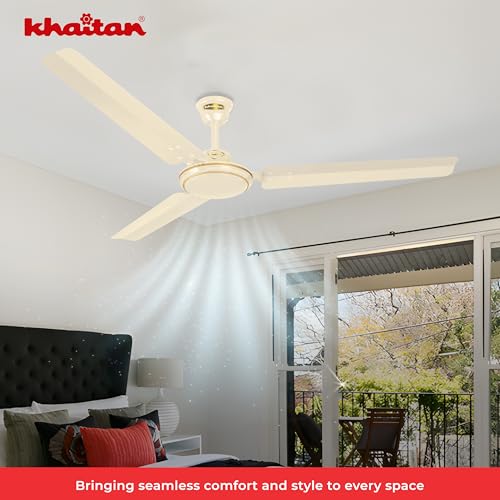 Image of Khaitan ECR - 1200mm Hi-Speed Ceiling Fan | Star Rated Energy Saving | Pure Copper Motor | Ultra-Durable | Silent Performance | Low Power Consumption | 2-Year Warranty | Off White, (Pack of 1)