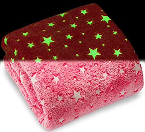 sp home goods glow in the dark throw blanket gift for girls and kids ages 4-14 and for grandkids - pink- 50 x 60 inches fun, cozy fleece throw blanket