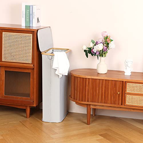 Efluky Slim Laundry Hamper With Lid, Narrow Laundry Hamper With Removable Bags, Collapsible Dirty Clothes Basket With Handles For Bathroom, Bedroom & Laundry Room, 63L Beige #TOP5