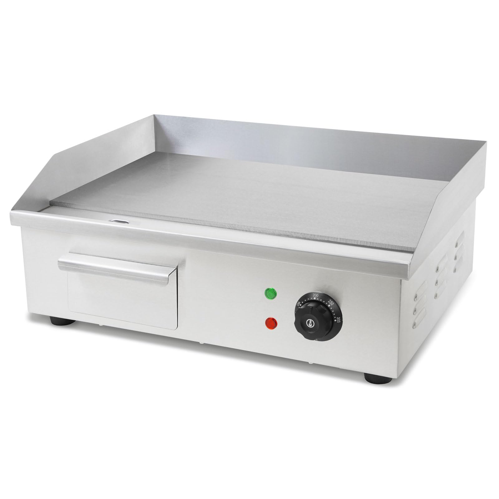 VERTES Grillplatte Bratplatte Plancha Grill Elektrisch 3000W aus Edelstahl Grillfläche Flach 55x35cm, Thermostat, Temperatur 50-300°C, Spritz & Wärmeschutz, Auffangbehälter, Anti Rutsch Gummifüße