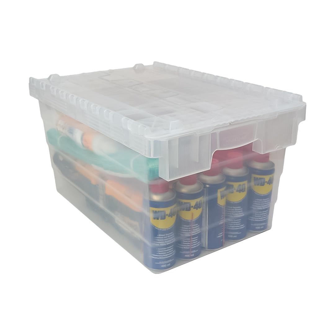 optimax america 6-PACK Clear Storage Bin with Lid - 12 Gallon Tote for Garage, Home, Office, Toys - Durable Stackable Box (12"x14"x9") (KeepBox, 6.0, Count)