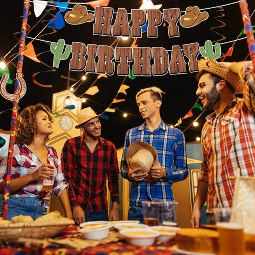 Image of Western Party Decorations, Pre-Strung Western Birthday Banner,Cowboy Birthday Party Decorations, Rodeo Birthday Decorations,Western Birthday Party Decorations and Hanging Swirls, Cowboy Party Decorations