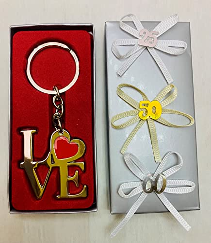 Detalles aniversario 25 50 60 para invitados llaveros bodas de oro plata diamante PERSONALIZADOS (pack 10 unidades) GRABADOS love