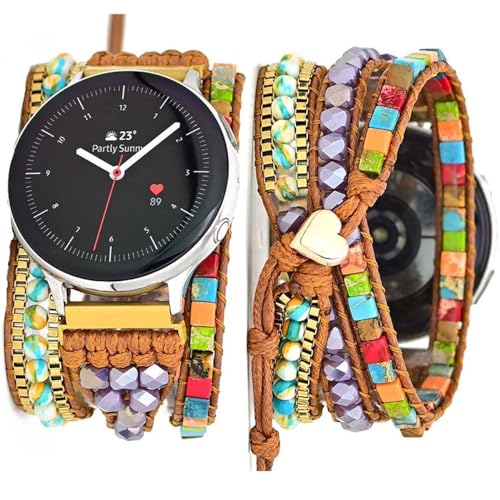 Somesame Compatible with Samsung Galaxy Watch 6/5/4/Active 2 40mm 44mm Band/Watch 6 Classic/Galaxy Watch 5 Pro 45mm/Watch 4 Classic,20mm Boho Beaded 3 Wraps Chakra Bracelet Watch Strap for Women Men