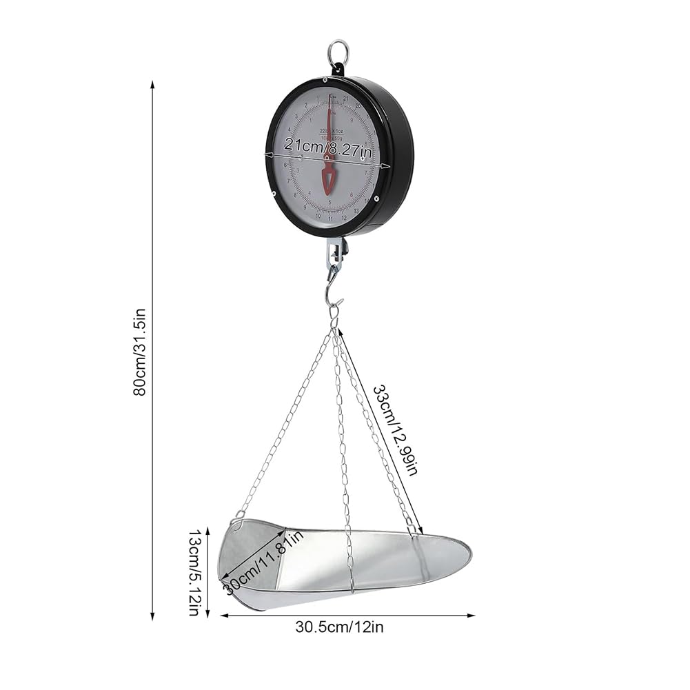 10-20kg Balanza Mecánica Colgante De Doble Cara con Cadena Y Bandeja para Cucharones Balanza De Peso con Muelle para Granja, Cocina Alimentos Y Productos AgrícolasSilver,10kg