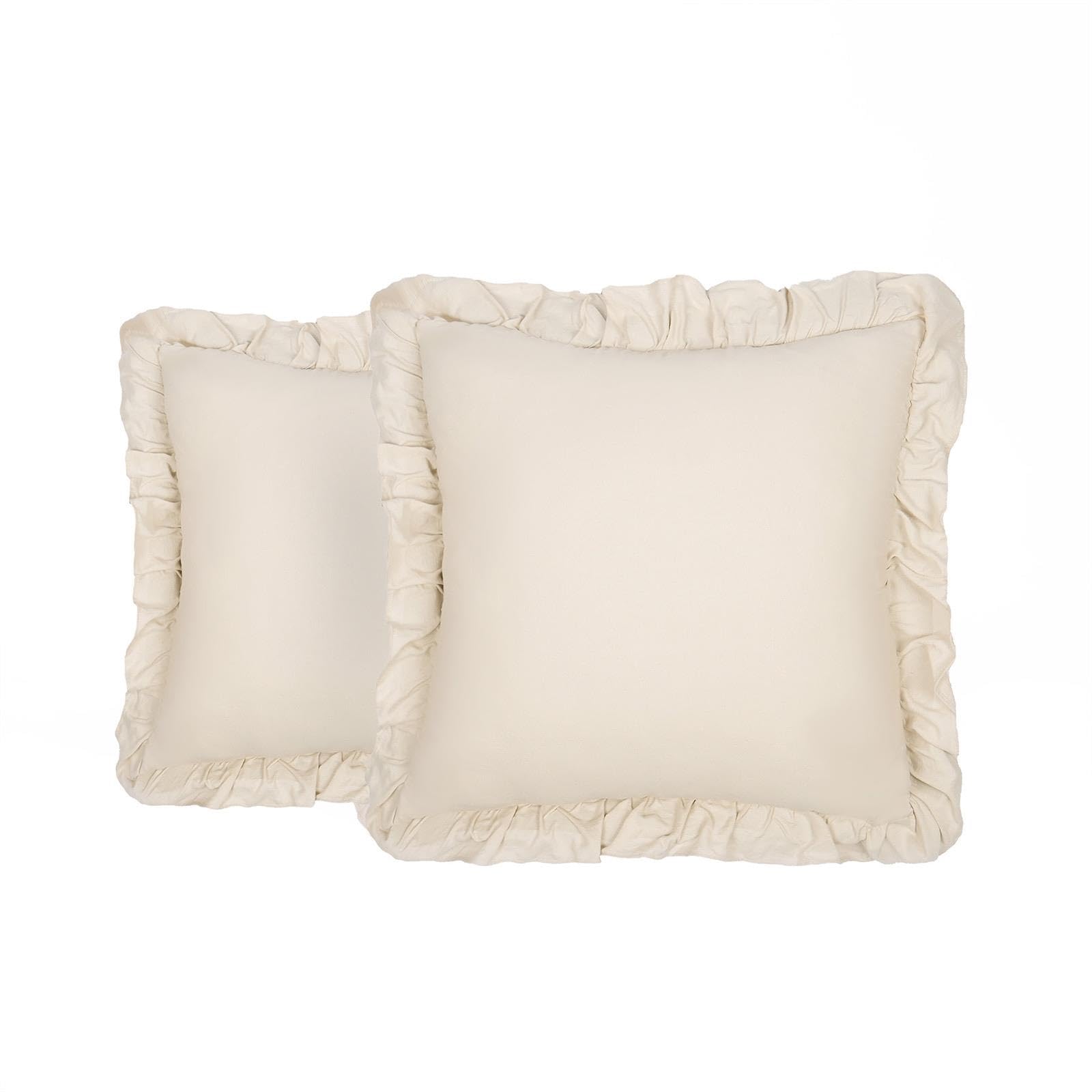 Highams Beige Cushion Covers Faux Linen Frill, Throw Pillow Chair Soft Cushion Covers 45 X 45 Sofa Seat Cushions Luxury Decorative Sofa Cushions, 2 Pack