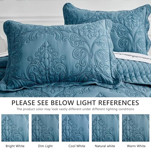 Image of CHIXIN Bedspread Coverlet Set Queen Size - Lightweight Bedding Cover - Beautiful Stitching - 5 Piece Reversible Bedspread - Luxury Damask Paisley Pattern (Queen, Lagoon)
