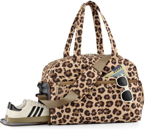 Lekespring Sporttasche für Damen, Handgepäck, Schuhfach für Weekender | Übernachtungen, Sport, Krankenhaus, Persönliche Gegenstände, Wasserabweisend, mit Nassfach, Gepard, 42×20×30