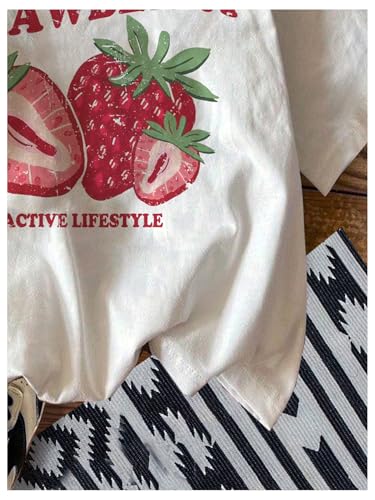 Women's Cherry Print Tee Shirt Short Sleeve Crew Neck Drop Shoulder Vintage Tee Tops4
