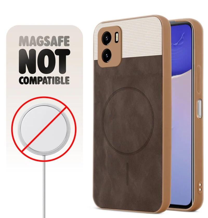 Image of Bintage CASE Mac Safe Design Hard Light Weight Back Case | Soft Border Camera Protect | Dual PU Leather Finish Back Cover Compatible for Vivo Y15c / VIVO Y15s - White & Cherry Brown