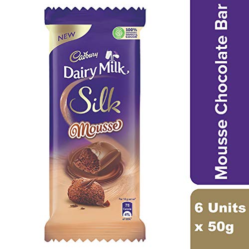 Image of Cadbury Dairy Milk Silk Roasted Almonds Chocolate Bar, 143G (Pack Of 3) & Dairy Milk Silk Mousse Chocolate Bar, 6 X 50 Gram