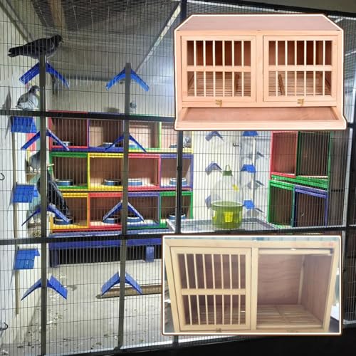Upturned Double-Door Bird Breeding Box, Carrier Pigeon Pairing Cage with Pull-Out Feces Tray, Solid Wood Outdoor Racing Nest Box Pigeon Cage(Natural*1pcs)