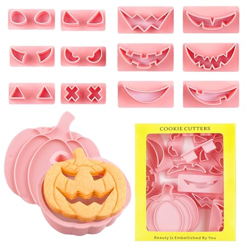 Halloween Cookie Cutters,14Pcs Halloween Cookie Kit for Cutting Cookies Halloween Biscuit Pressable Cutter Pumpkin Halloween Cookies Cutter Food Grade Safe Pumpkin Cutter Biscuit Cutter