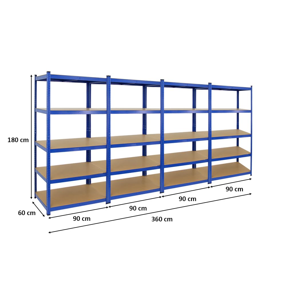PROREGAL Mega Deal 4X Étagère Robuste Taurus | HxLxP 180x90x60cm | Charge du Compartiment 175kg | Bleu | Pour Garage et Cave